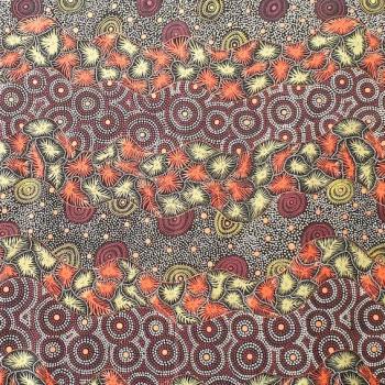 Preview: RED WILD SEED & WATERHOLE Aborigines Stoff aus Australien